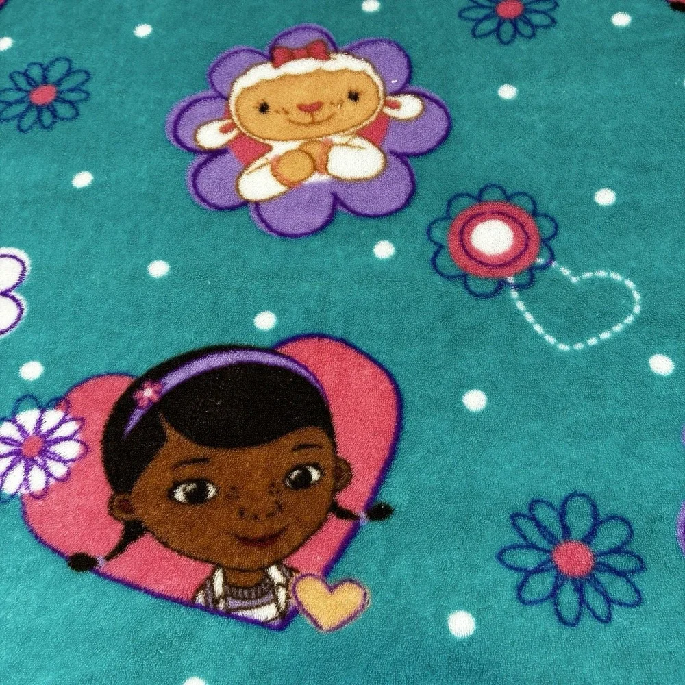 Disney Doc McStuffins Green Fleece Throw Blanket Lambie Satin Trim 40